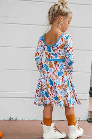 Acorn's Delight Long Sleeve Twirl Dress - Twinflower Creations