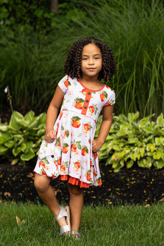 Awesome Apples Cap Sleeve Dixie Dress in Organic Bamboo - Dresses - Twinflower Creations