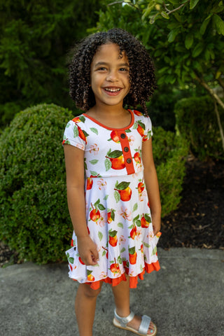 Awesome Apples Cap Sleeve Dixie Dress in Organic Bamboo - Dresses - Twinflower Creations