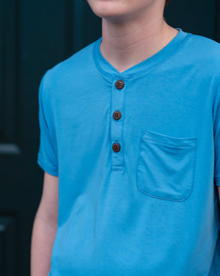 Boys Henley Tee in Herencia Blue - Shirts - Twinflower Creations