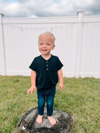 Boys Henley Tee in Moonless Night - Shirts - Twinflower Creations