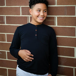Boys Long Sleeve Henley in Moonless Night - Shirts - Twinflower Creations