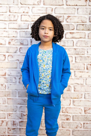 Organic Cotton Kids Zip Up Hoodie in Sonic Blue - Sweatshirts - Twinflower Creations