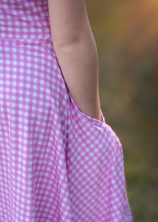 Pink Gingham Sleeveless Twirl Dress - Dresses - Twinflower Creations