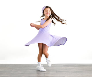Purple Gingham Sleeveless Twirl Dress - Dresses - Twinflower Creations