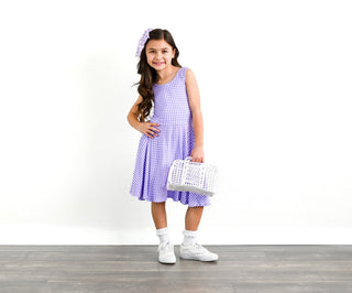 Purple Gingham Sleeveless Twirl Dress - Dresses - Twinflower Creations