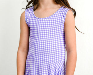 Purple Gingham Sleeveless Twirl Dress - Dresses - Twinflower Creations